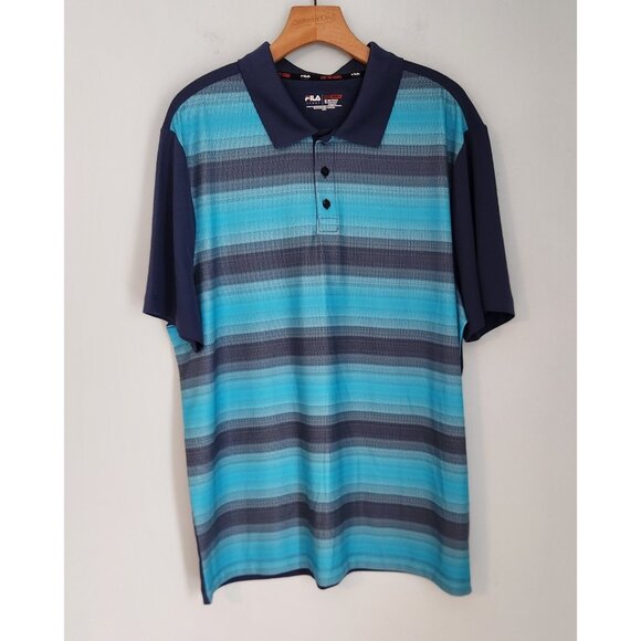 Fila Sport Polo Shirt Golf Blue Geometric Performance Stretch Mens XL EUC - Picture 2 of 10